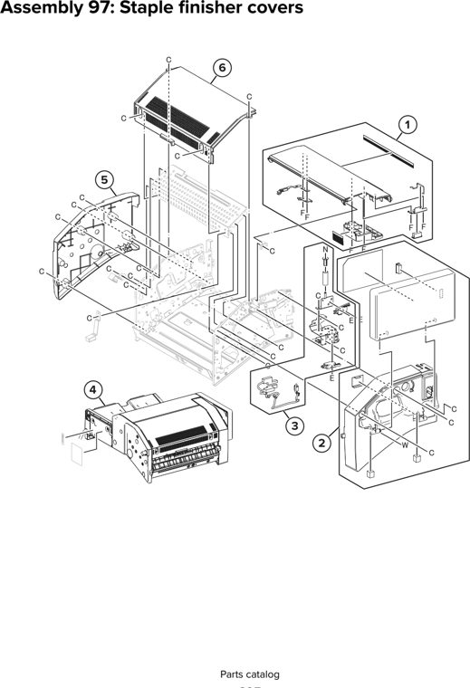 Assembly 97: Staple finisher covers parts diagram - Lexmark CX930 CX931 Parts