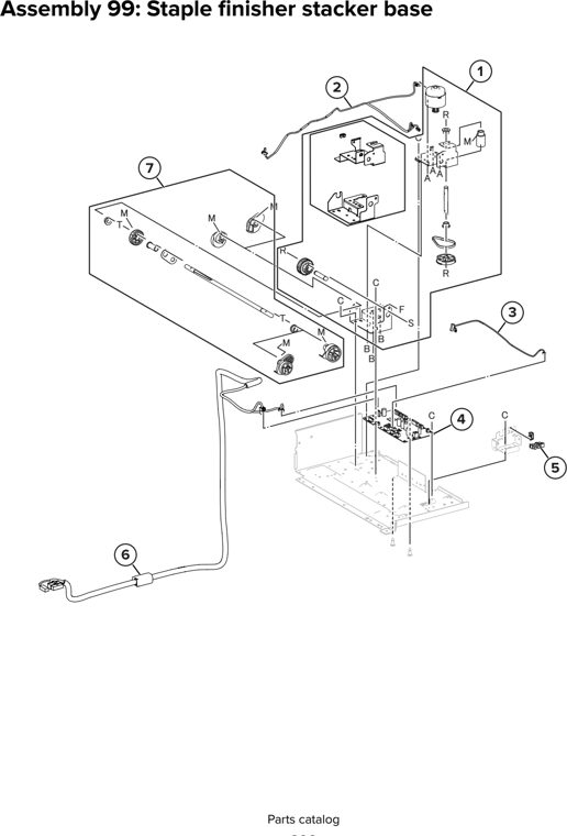 Assembly 99: Staple finisher stacker base parts diagram - Lexmark CX930 CX931 Parts