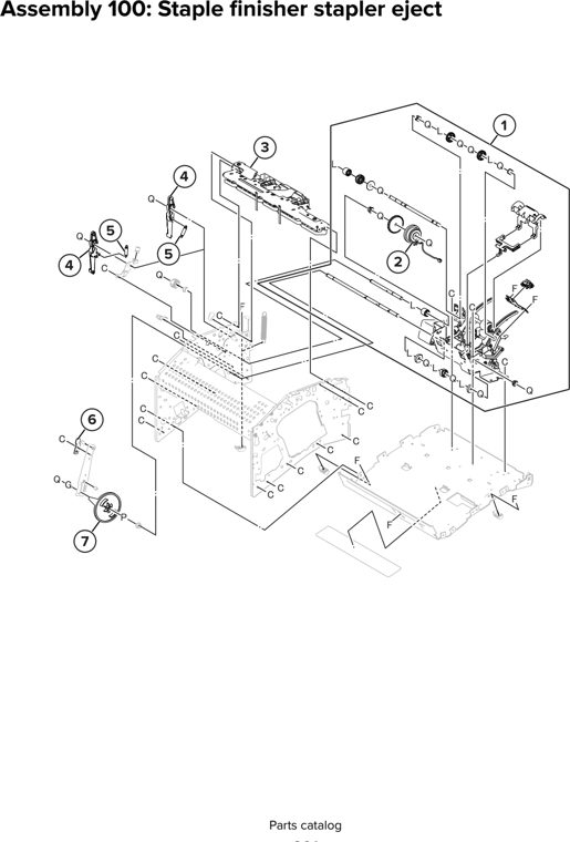 Assembly 100: Staple finisher stapler eject parts diagram - Lexmark CX930 CX931 Parts