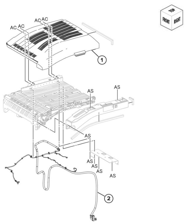 Assembly 103: Booklet finisher horizontal paper transport covers parts diagram - Lexmark CS943 Parts