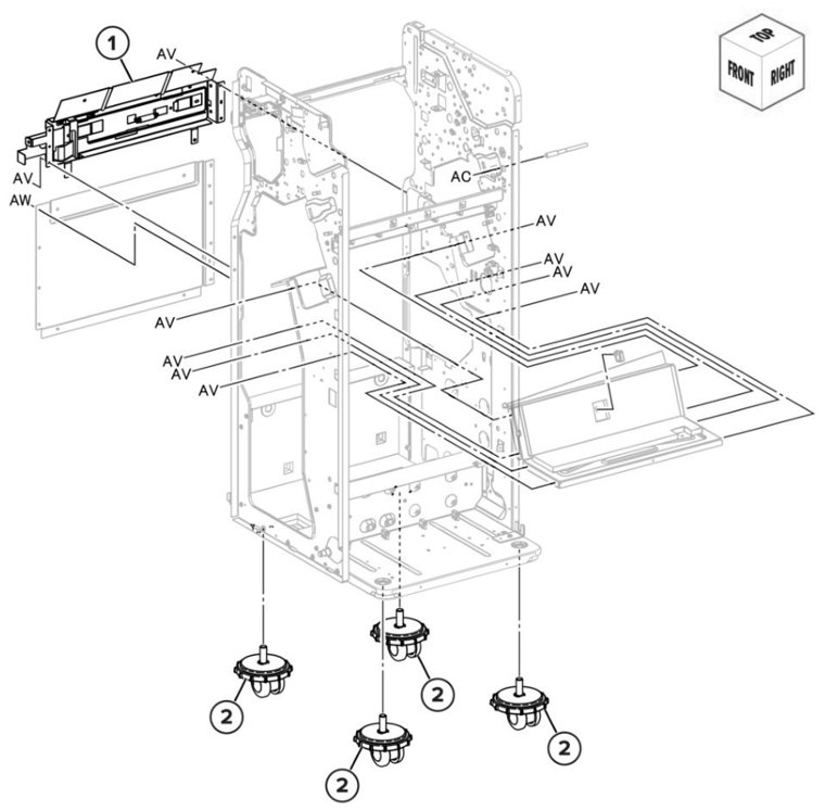 Assembly 106: Booklet finisher frame caster parts diagram - Lexmark CS943 Parts