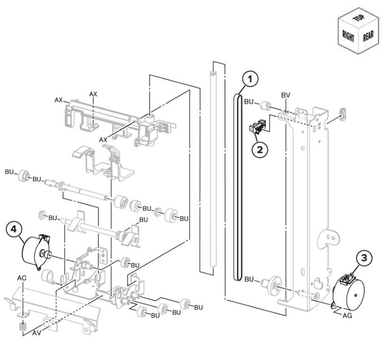 Assembly 108: Booklet finisher end guide bracket parts diagram - Lexmark CS943 Parts