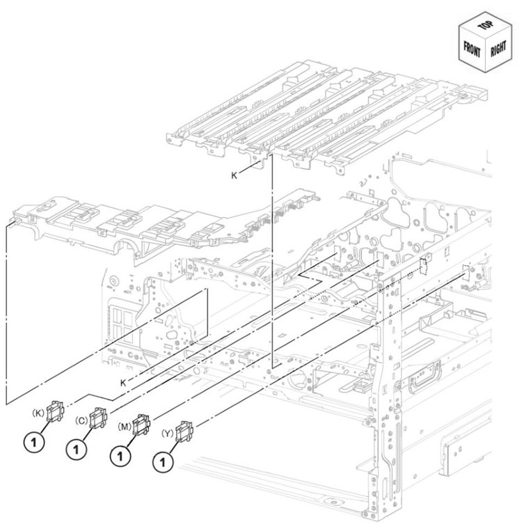 Assembly 13: YMCK panel connector parts diagram - Lexmark CS943 Parts