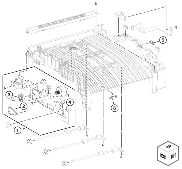 Assembly 119: SHPF lower chute parts diagram - Lexmark CS943 Parts