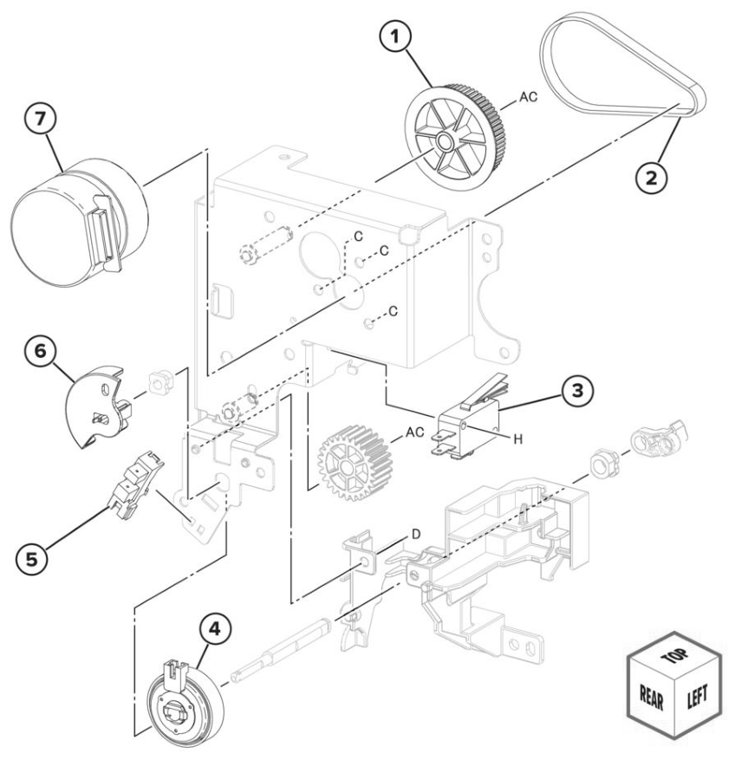 Assembly 124: SHPF eject motor drive parts diagram - Lexmark CS943 Parts