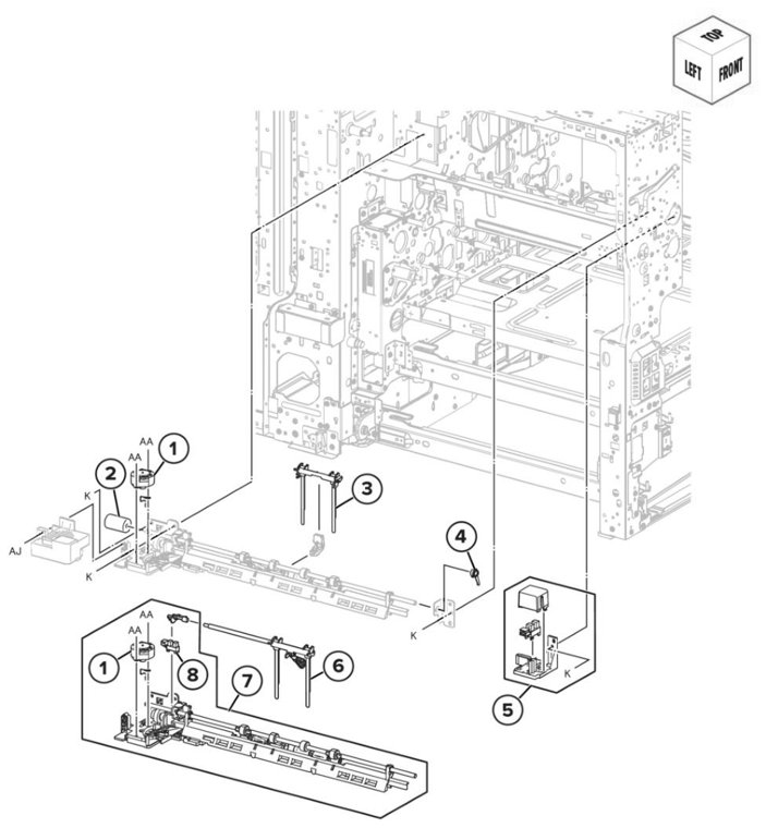 Assembly 23: Exit 1 transport components parts diagram - Lexmark CS943 Parts