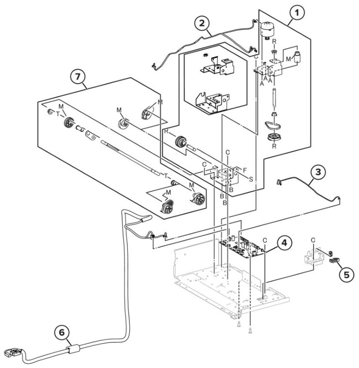 Assembly 45: Staple finisher stacker base parts diagram - Lexmark CS943 Parts