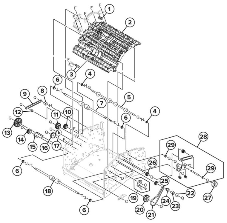 Assembly 47: Staple finisher stapler transport 1 parts diagram - Lexmark CS943 Parts