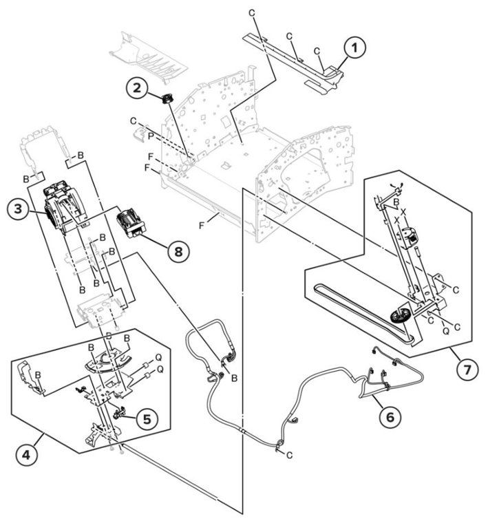 Assembly 50: Staple finisher components parts diagram - Lexmark CS943 Parts