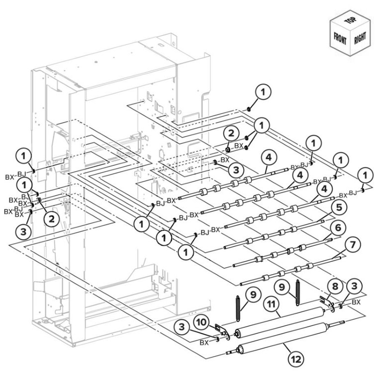 Assembly 63: Trifold/Z-fold rollers 1 parts diagram - Lexmark CS943 Parts