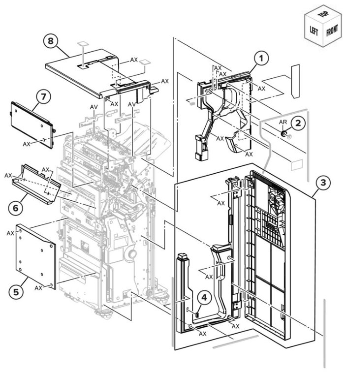 Assembly 74: Booklet finisher covers 1 parts diagram - Lexmark CS943 Parts