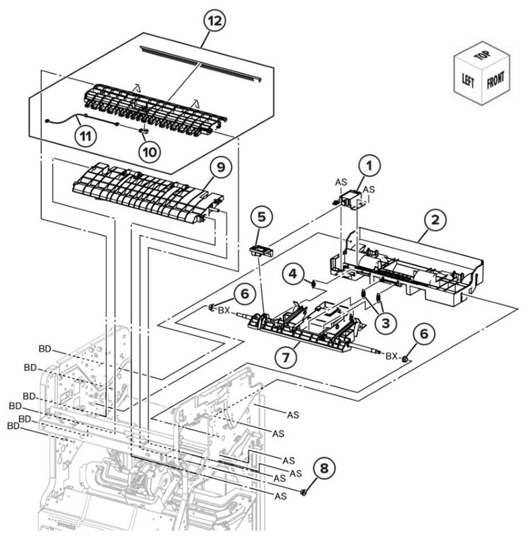 Assembly 98: Booklet finisher guide 3 parts diagram - Lexmark CS943 Parts
