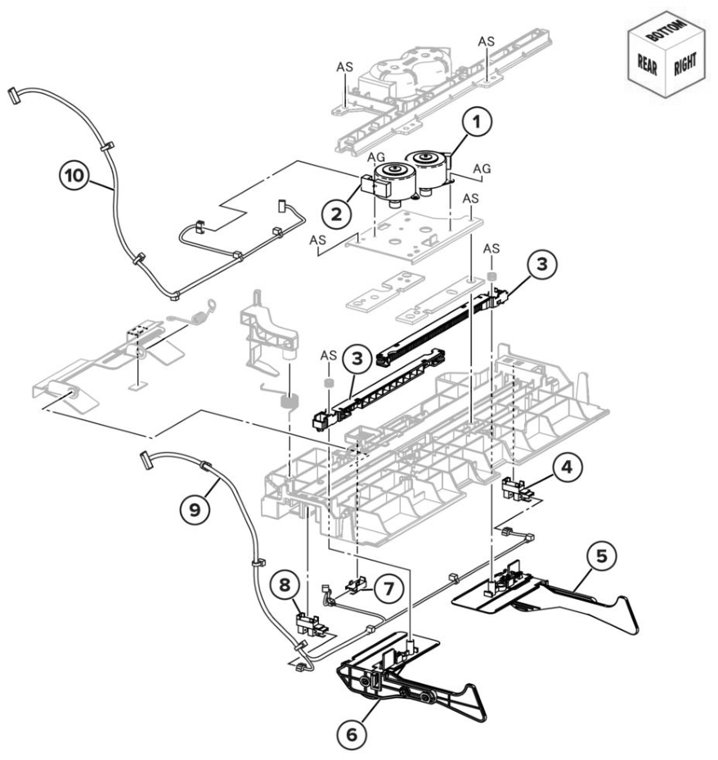 Assembly 100: Booklet finisher compile tray parts diagram - Lexmark CS943 Parts