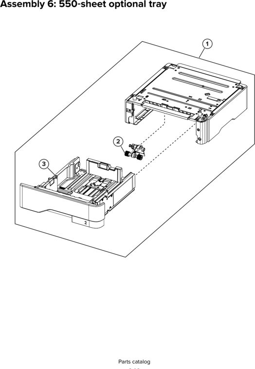 Assembly 6: 550 sheet optional tray parts diagram - Lexmark MX432adwe & XM3142 Parts