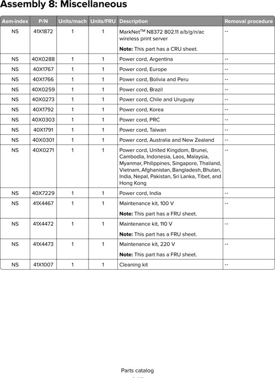 Assembly 8: Miscellaneous parts diagram - Lexmark MX432adwe & XM3142 Parts