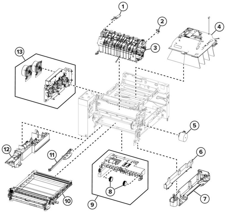 Assembly 4: Paper path and frame parts diagram - Sharp MX-C357F Printer Parts