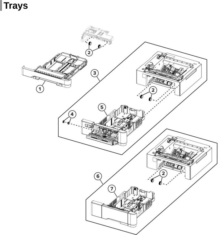Assembly 10: Trays parts diagram - Lexmark CX532 CX635 XC2335 Parts