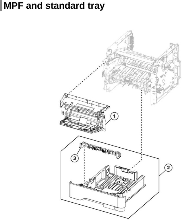 Assembly 10: MPF and standard tray parts diagram - Lexmark MX532 MX632 XM3350 Parts