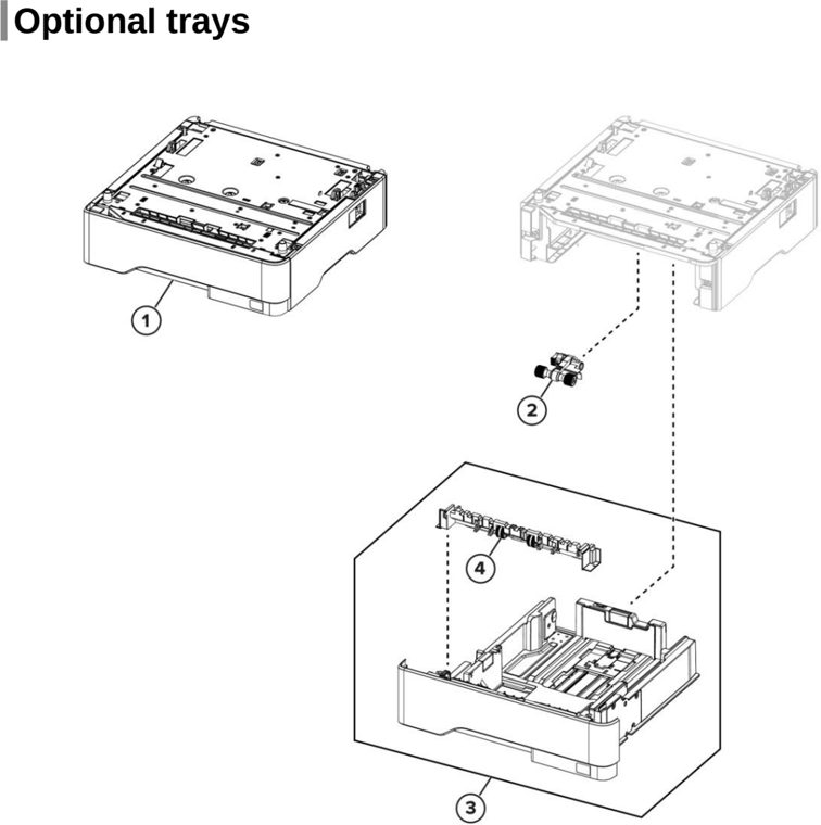 Assembly 11: Optional trays parts diagram - Lexmark MX532 MX632 XM3350 Parts