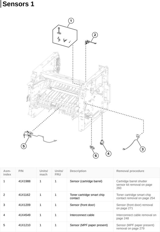 Assembly 6: Sensors 1 parts diagram - Lexmark MS531 Parts