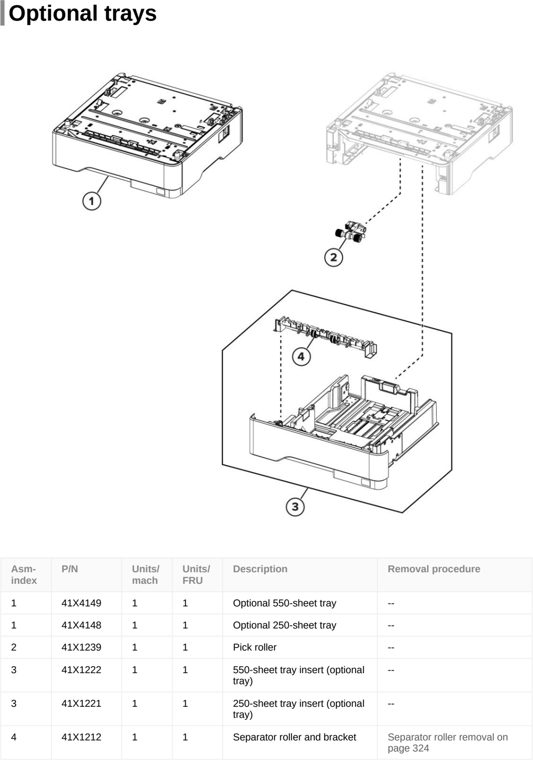 Assembly 14: Optional trays parts diagram - Lexmark MS531 Parts
