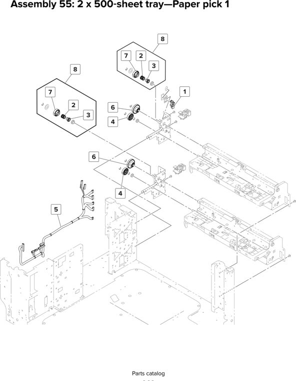 Assembly 55: 2 x 500 sheet tray—Paper pick 1 parts diagram - Lexmark CS923 Parts