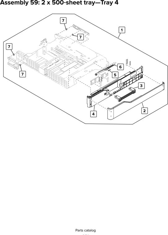 Assembly 59: 2 x 500 sheet tray—Tray 4 parts diagram - Lexmark CS923 Parts