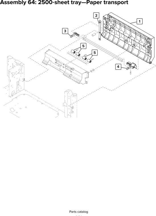 Assembly 64: 2500 sheet tray—Paper transport parts diagram - Lexmark CS923 Parts