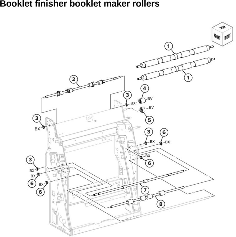 Assembly 104: Booklet finisher booklet maker rollers parts diagram - Lexmark CX942 CX943 CX944 XC9445 XC9455 XC9465 Parts