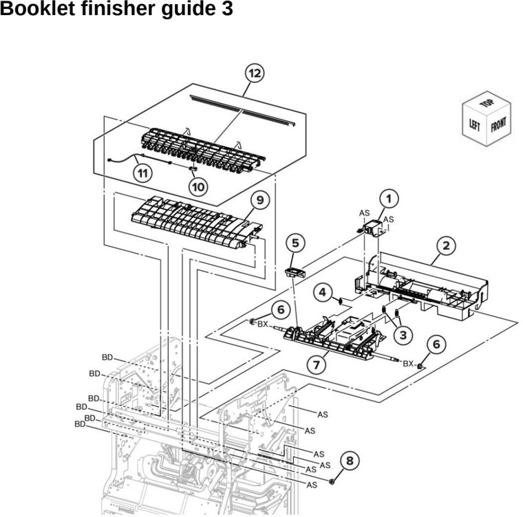 Assembly 112: Booklet finisher guide 3 parts diagram - Lexmark CX942 CX943 CX944 XC9445 XC9455 XC9465 Parts