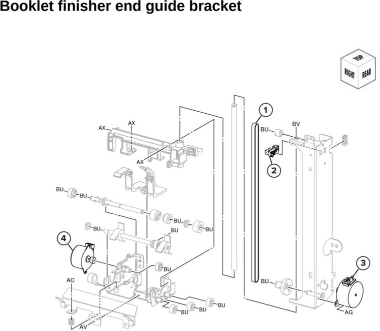 Assembly 122: Booklet finisher end guide bracket parts diagram - Lexmark CX942 CX943 CX944 XC9445 XC9455 XC9465 Parts