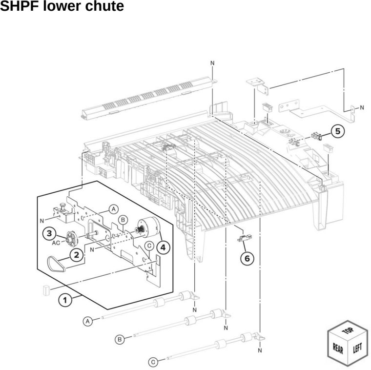 Assembly 133: SHPF lower chute parts diagram - Lexmark CX942 CX943 CX944 XC9445 XC9455 XC9465 Parts