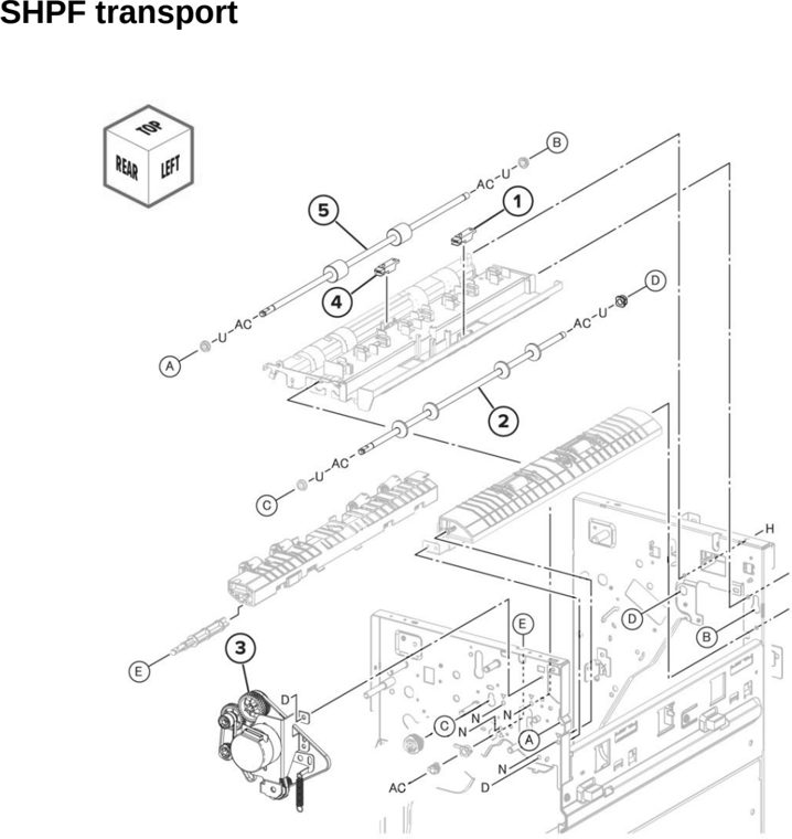 Assembly 134: SHPF transport parts diagram - Lexmark CX942 CX943 CX944 XC9445 XC9455 XC9465 Parts
