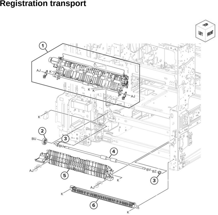 Assembly 21: Registration transport parts diagram - Lexmark CX942 CX943 CX944 XC9445 XC9455 XC9465 Parts