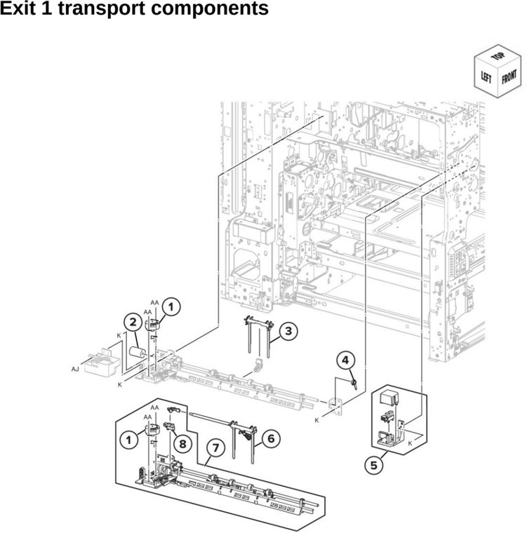 Assembly 23: Exit 1 transport components parts diagram - Lexmark CX942 CX943 CX944 XC9445 XC9455 XC9465 Parts