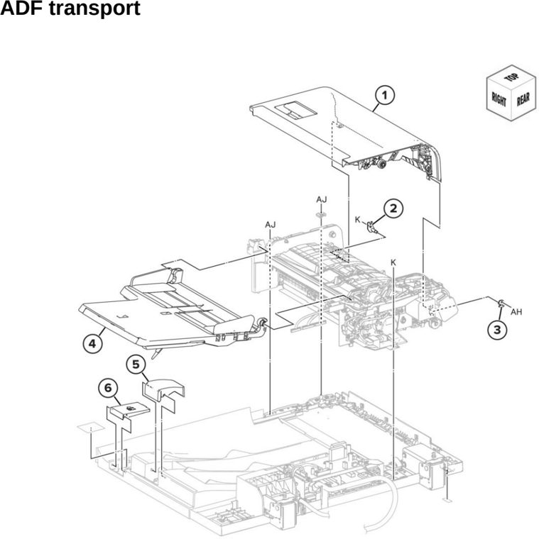 Assembly 44: ADF transport parts diagram - Lexmark CX942 CX943 CX944 XC9445 XC9455 XC9465 Parts
