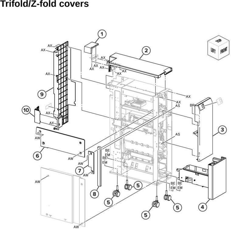 Assembly 67: Trifold/Z-fold covers parts diagram - Lexmark CX942 CX943 CX944 XC9445 XC9455 XC9465 Parts