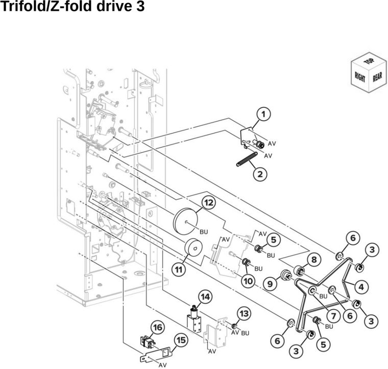 Assembly 72: Trifold/Z-fold drive 3 parts diagram - Lexmark CX942 CX943 CX944 XC9445 XC9455 XC9465 Parts