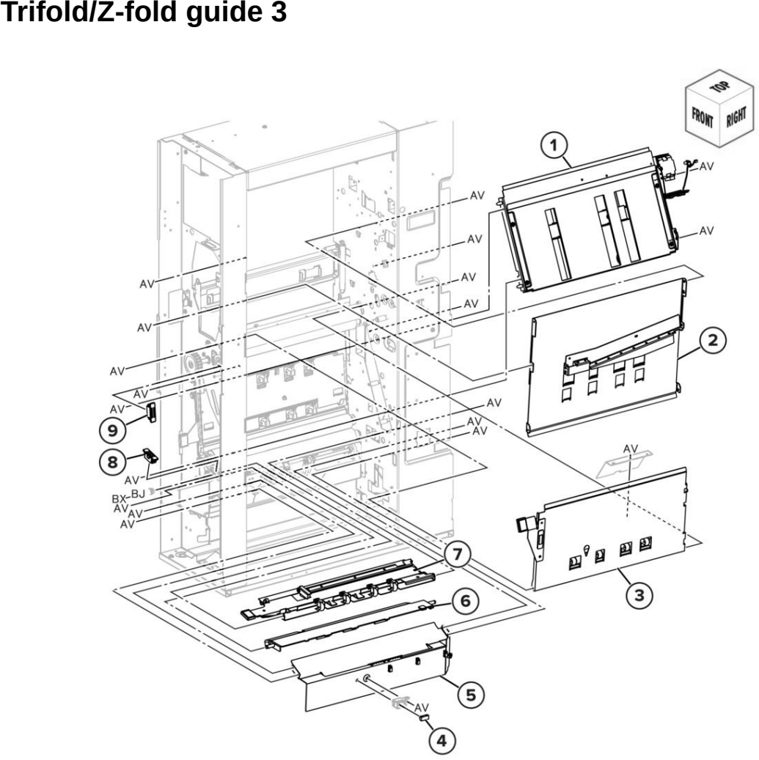 Assembly 75: Trifold/Z-fold guide 3 parts diagram - Lexmark CX942 CX943 CX944 XC9445 XC9455 XC9465 Parts