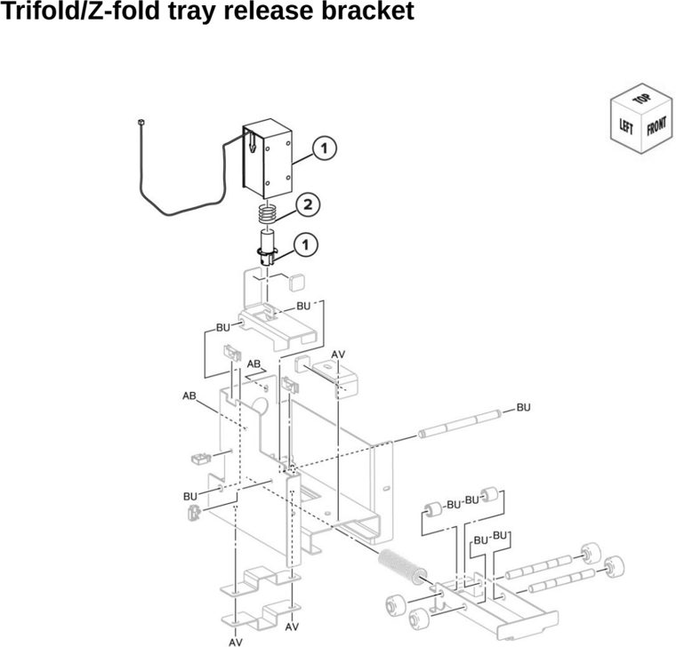 Assembly 79: Trifold/Z-fold tray release bracket parts diagram - Lexmark CX942 CX943 CX944 XC9445 XC9455 XC9465 Parts