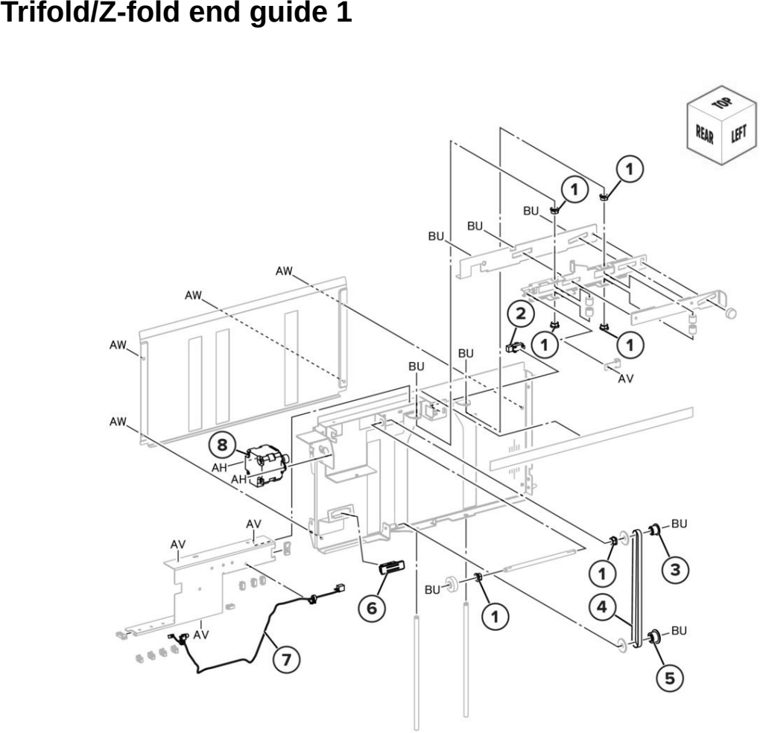 Assembly 85: Trifold/Z-fold end guide 1 parts diagram - Lexmark CX942 CX943 CX944 XC9445 XC9455 XC9465 Parts
