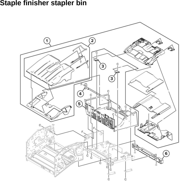 Assembly 50: Staple finisher stapler bin parts diagram - Lexmark MX931 Parts
