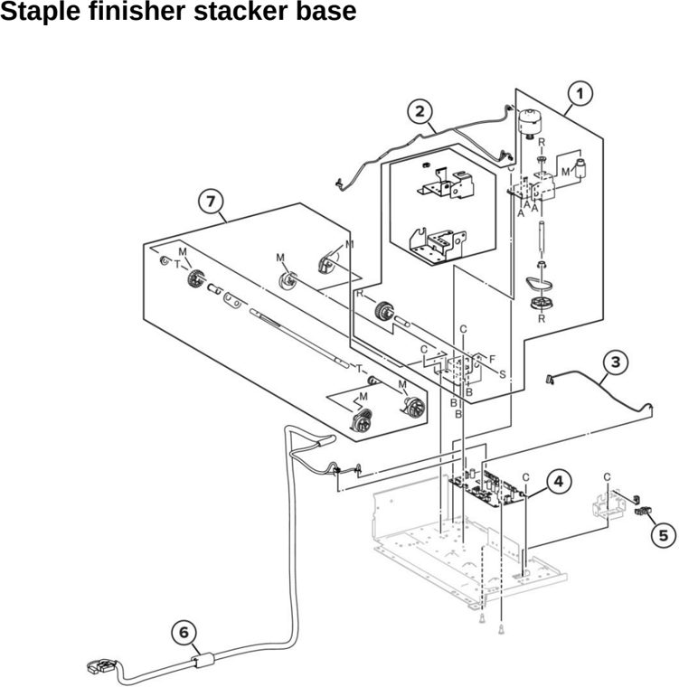 Assembly 51: Staple finisher stacker base parts diagram - Lexmark MX931 Parts