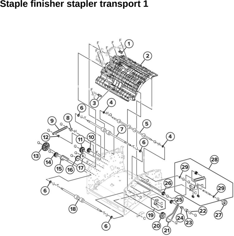 Assembly 53: Staple finisher stapler transport 1 parts diagram - Lexmark MX931 Parts