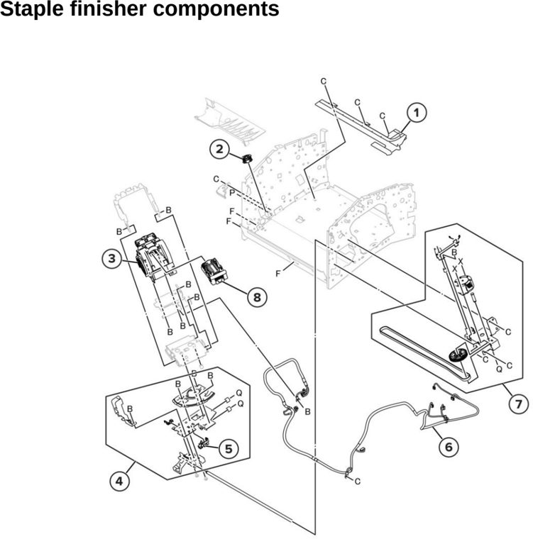 Assembly 56: Staple finisher components parts diagram - Lexmark MX931 Parts