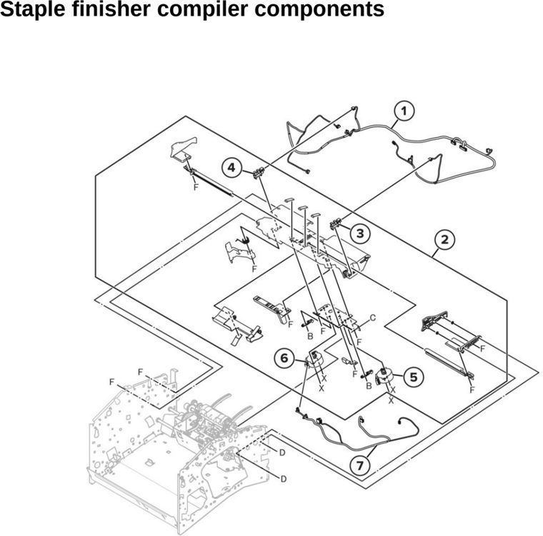 Assembly 57: Staple finisher compiler components parts diagram - Lexmark MX931 Parts