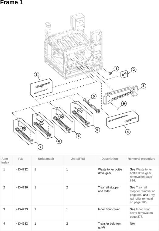 Assembly 5: Frame 1 parts diagram - Lexmark CX833 CX961 CX962 CX963 XC8355 XC9635 XC9645 XC9655 Parts