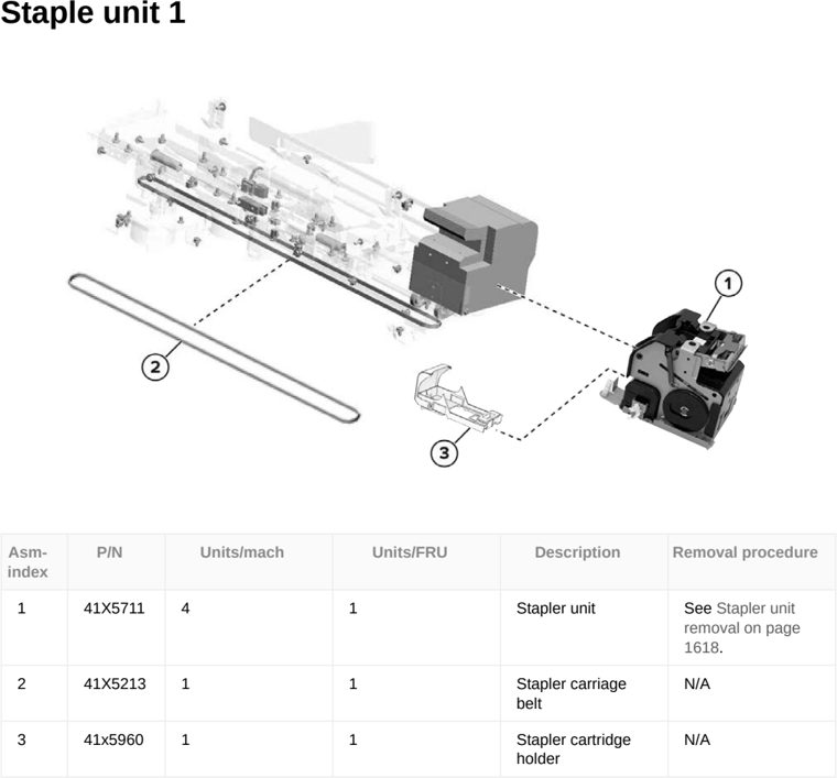 Assembly 104: Staple unit 1 parts diagram - Lexmark CX833 CX961 CX962 CX963 XC8355 XC9635 XC9645 XC9655 Parts