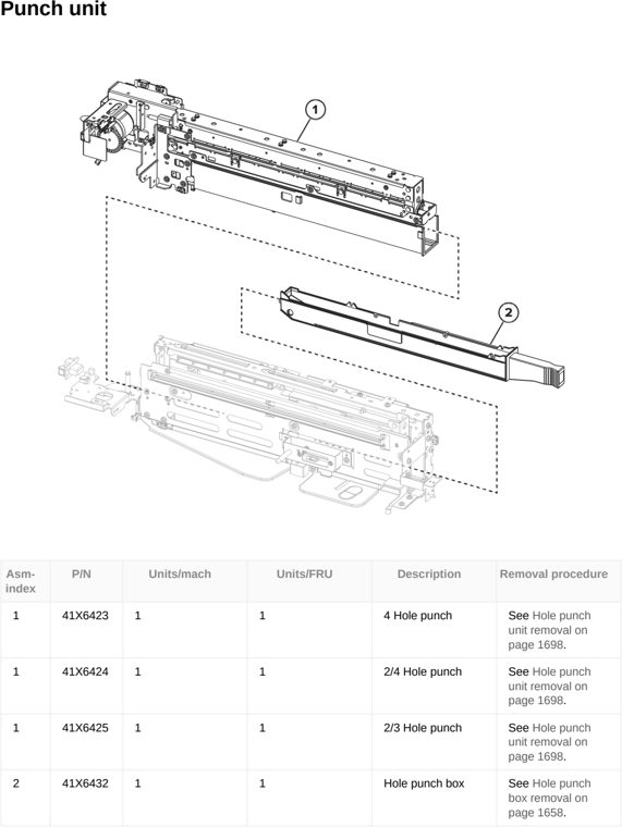 Assembly 107: Punch unit parts diagram - Lexmark CX833 CX961 CX962 CX963 XC8355 XC9635 XC9645 XC9655 Parts
