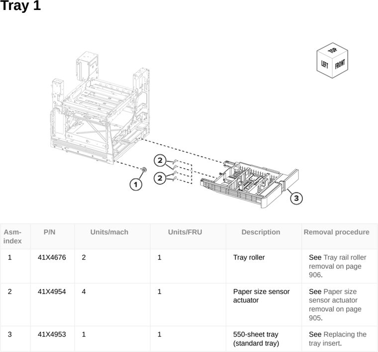 Assembly 12: Tray 1 parts diagram - Lexmark CX833 CX961 CX962 CX963 XC8355 XC9635 XC9645 XC9655 Parts